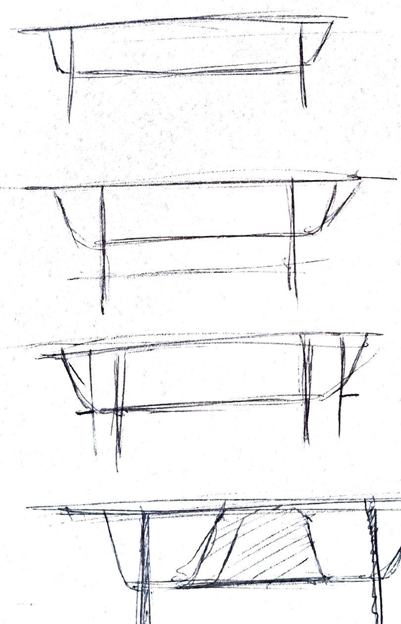 Sketch iterations of the leg joint profile